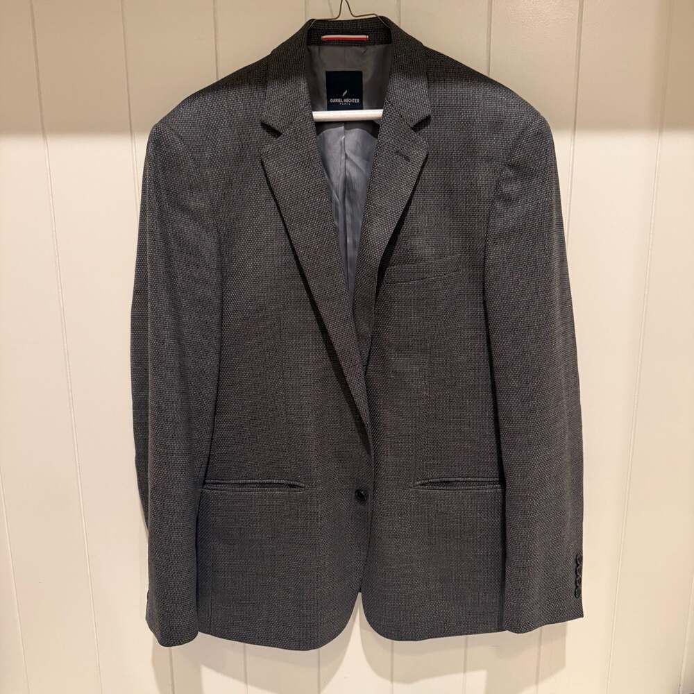 Daniel Hechter Paris Men's Charcoal Textured Wool Blazer Jacket Size 42R